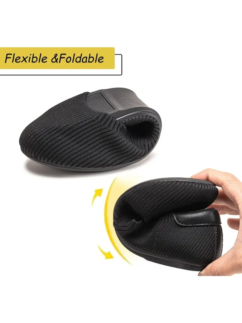 Women's All Black Round Toe Knit Low Wedge Slip On Ballerina Ballet Flat Shoes